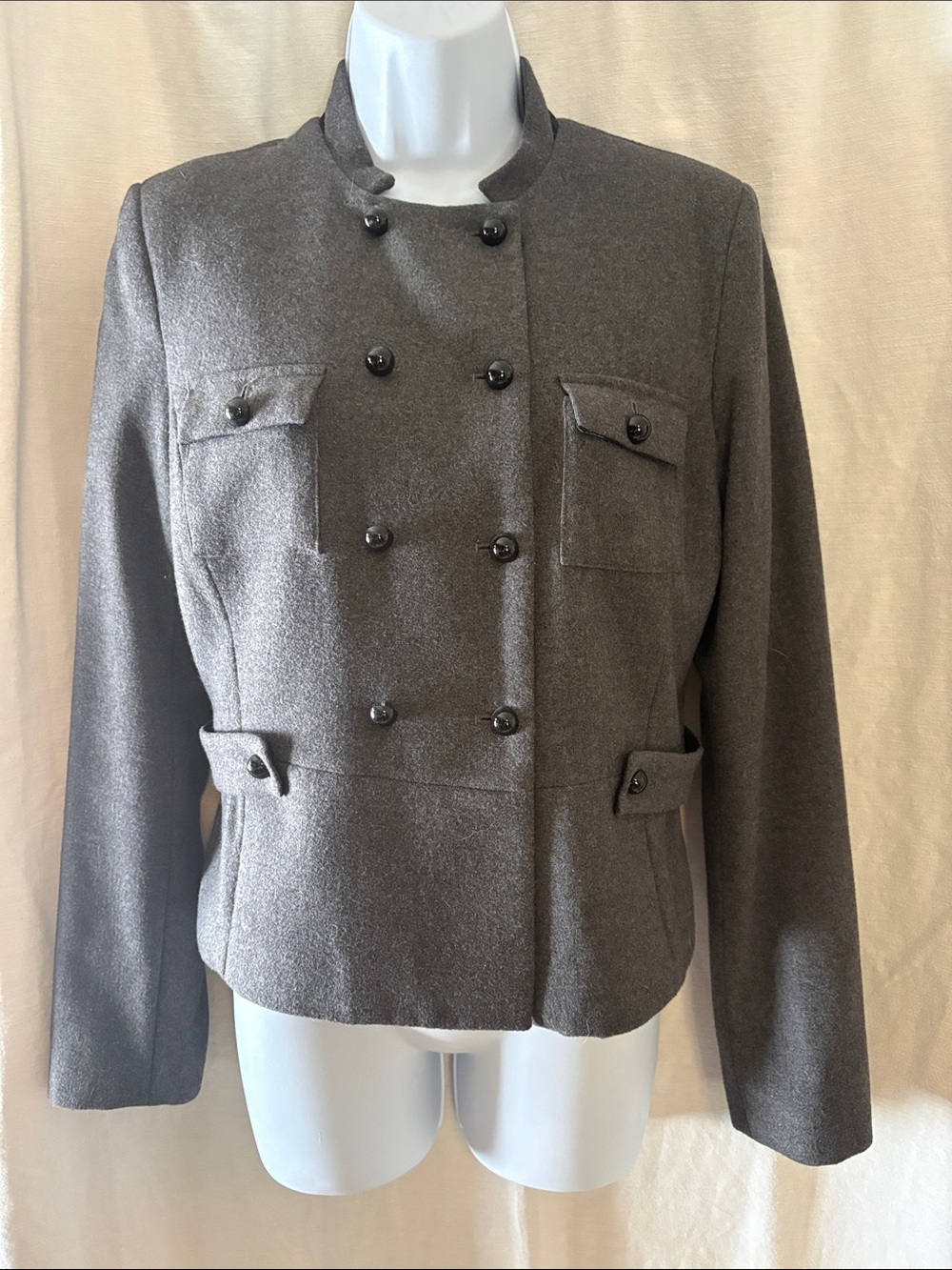 H&M Double-Breasted Gray Military-Style Blazer